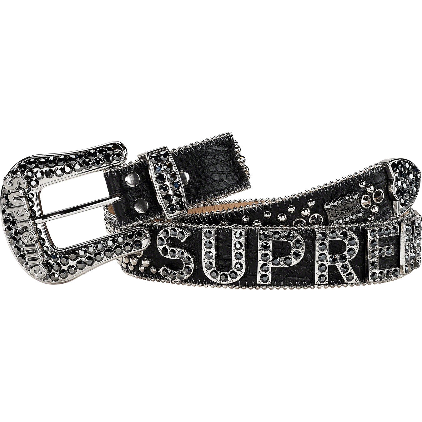 BB Simon Swarovski Crystal Leather Belt In Black