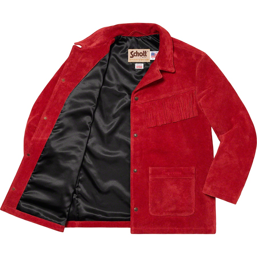 Details on Supreme Schott Fringe Suede Coat Red from spring summer
                                                    2020 (Price is $638)