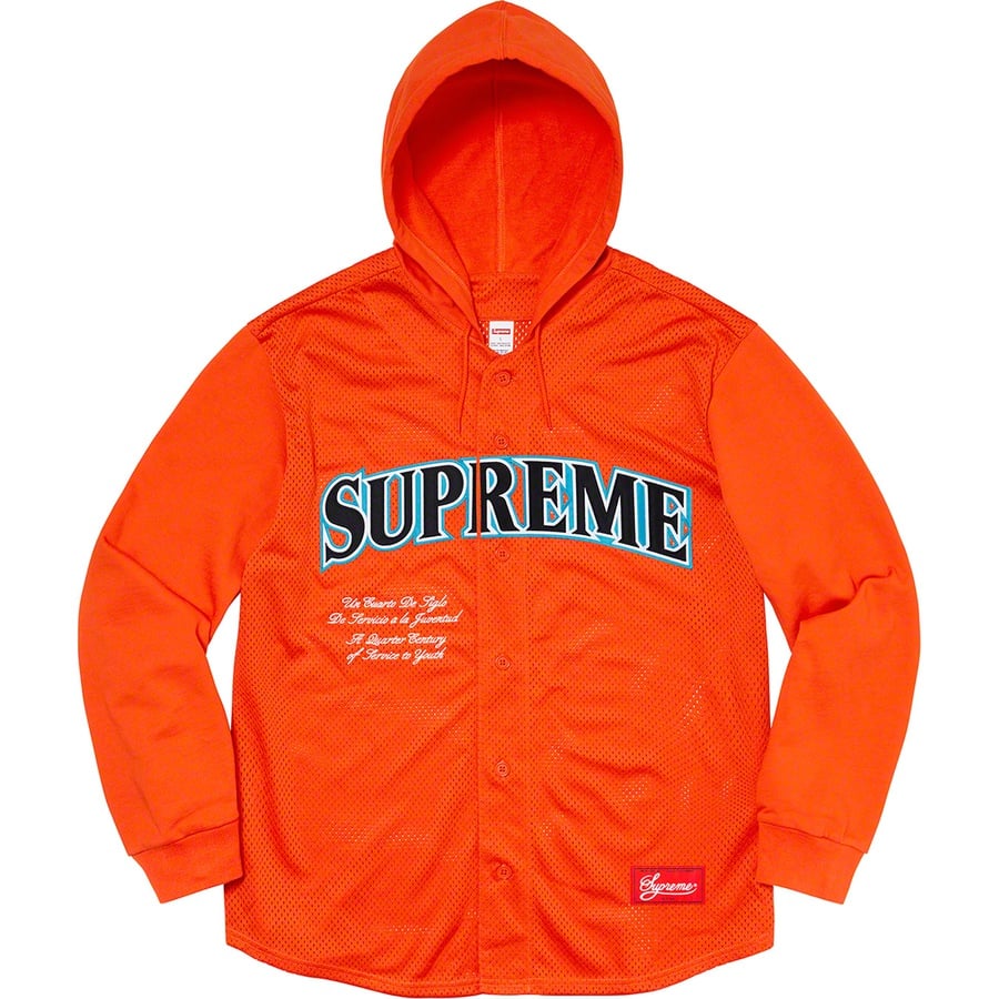 Supreme Mesh Hooded L S Baseball Jersey (SS20) - Orange - $118