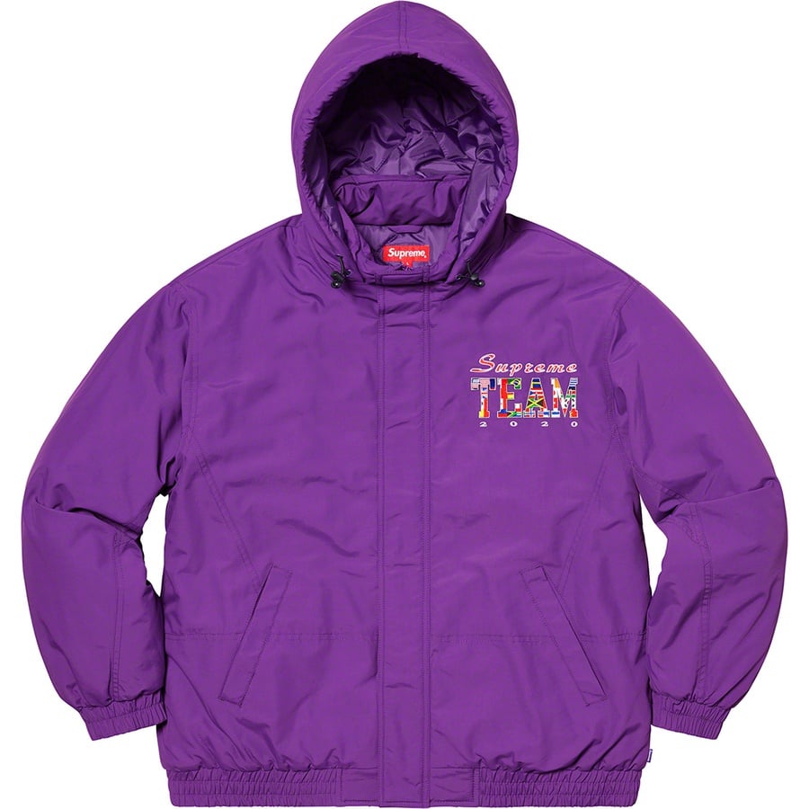 Details on Supreme Team Puffy Jacket Purple from spring summer 2020 (Price is $248)