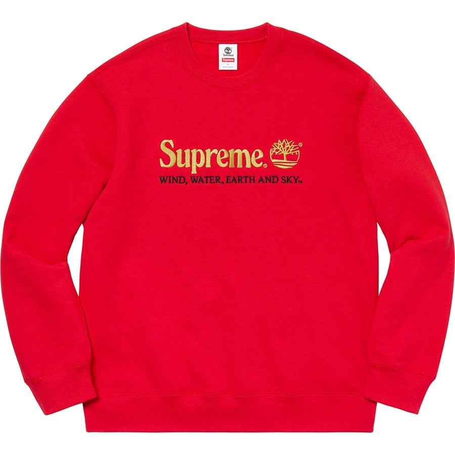 Details on Supreme Timberland Crewneck Red from spring summer
                                                    2020 (Price is $148)
