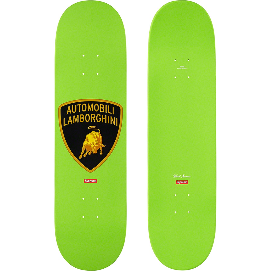 Details on Supreme Automobili Lamborghini Skateboard Lime - 8.375" x 32.125" from spring summer
                                                    2020 (Price is $60)