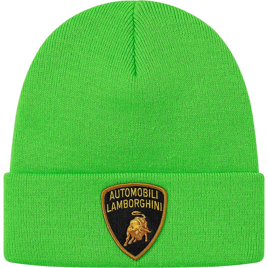 Details on Supreme Automobili Lamborghini Beanie Lime from spring summer
                                                    2020 (Price is $32)