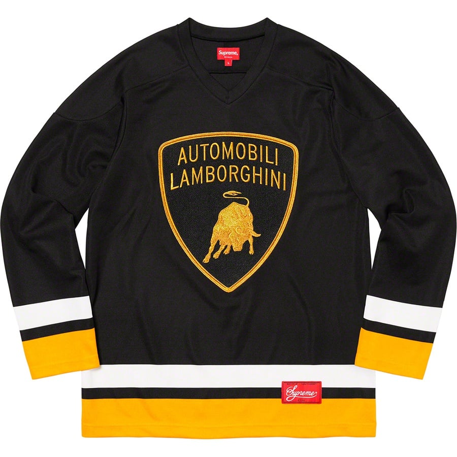 Details on Supreme Automobili Lamborghini Hockey Jersey Black from spring summer 2020 (Price is $148)