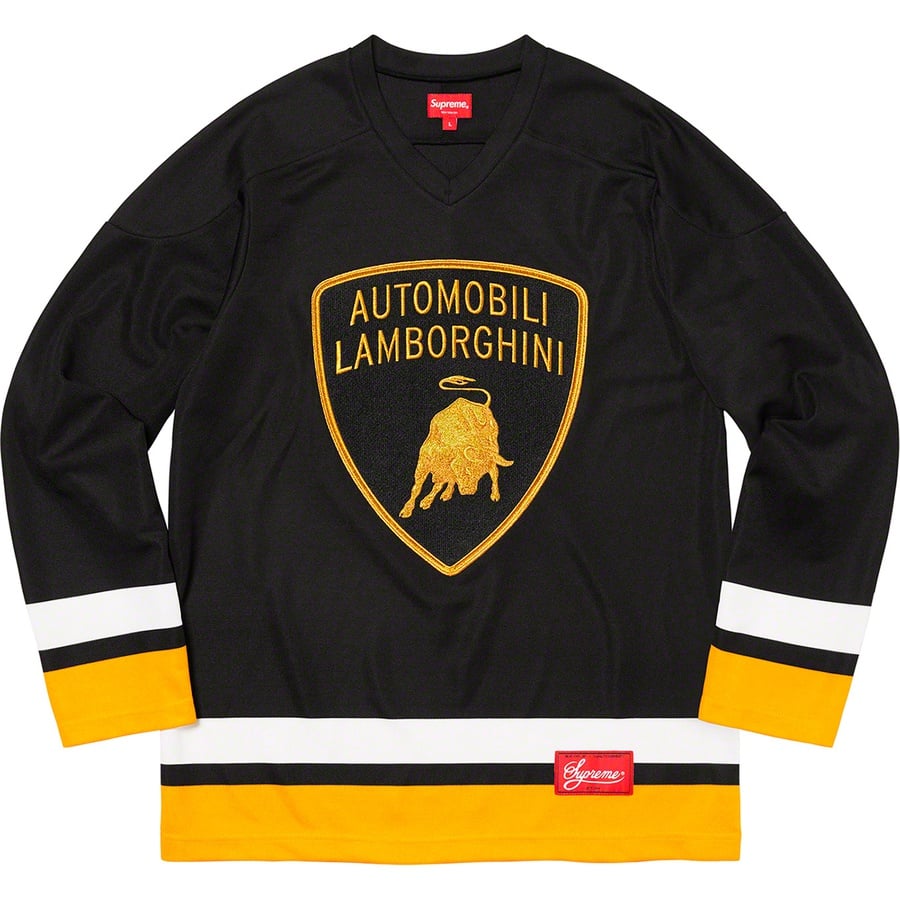 Details on Supreme Automobili Lamborghini Hockey Jersey Black from spring summer
                                                    2020 (Price is $148)