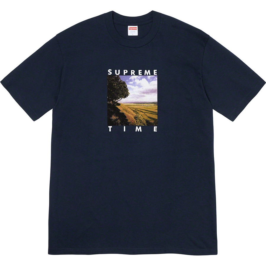 Details on Supreme Time Tee Navy from spring summer
                                                    2020 (Price is $38)