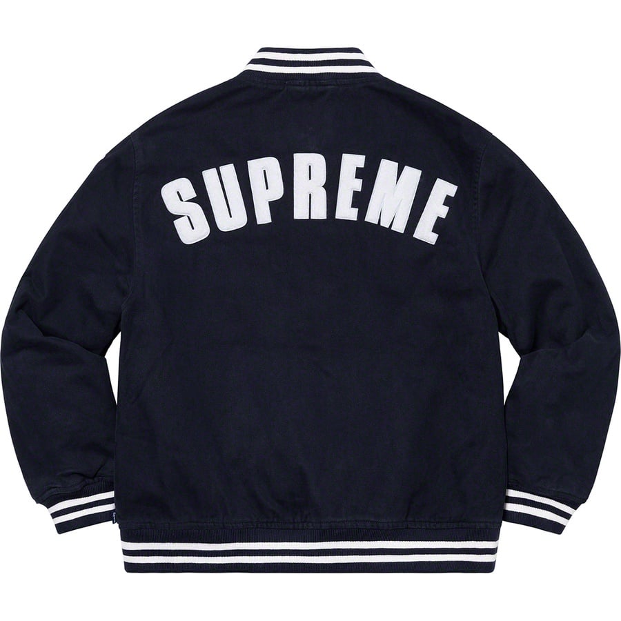 Details on Supreme New Era MLB Varsity Jacket Navy from spring summer
                                                    2020 (Price is $328)