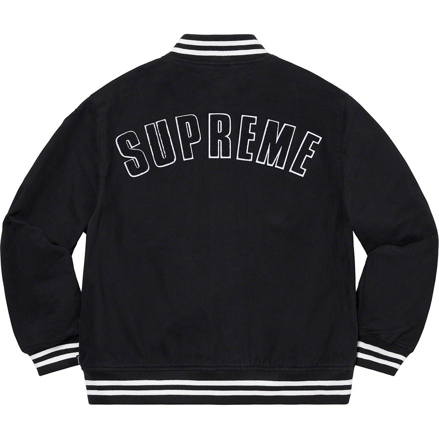 Details on Supreme New Era MLB Varsity Jacket Black from spring summer
                                                    2020 (Price is $328)