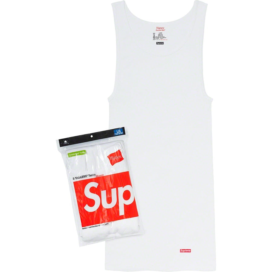 Details on Supreme Hanes Tagless Tank Tops (3 Pack) White from spring summer
                                                    2020 (Price is $22)