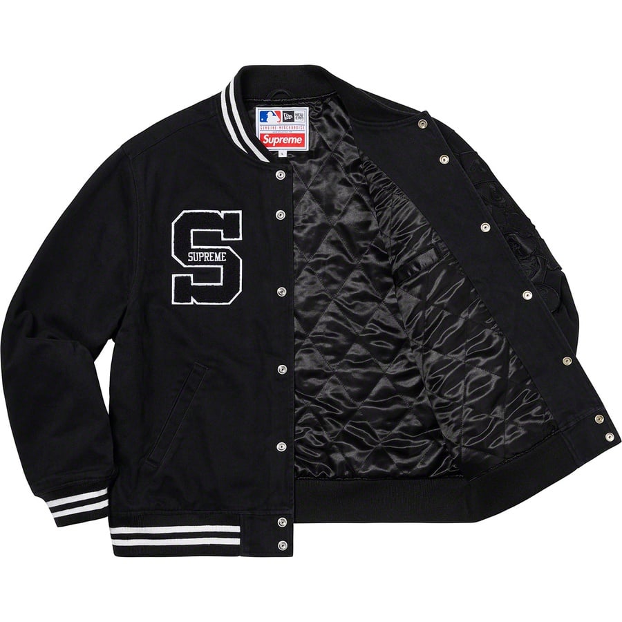 Details on Supreme New Era MLB Varsity Jacket Black from spring summer
                                                    2020 (Price is $328)