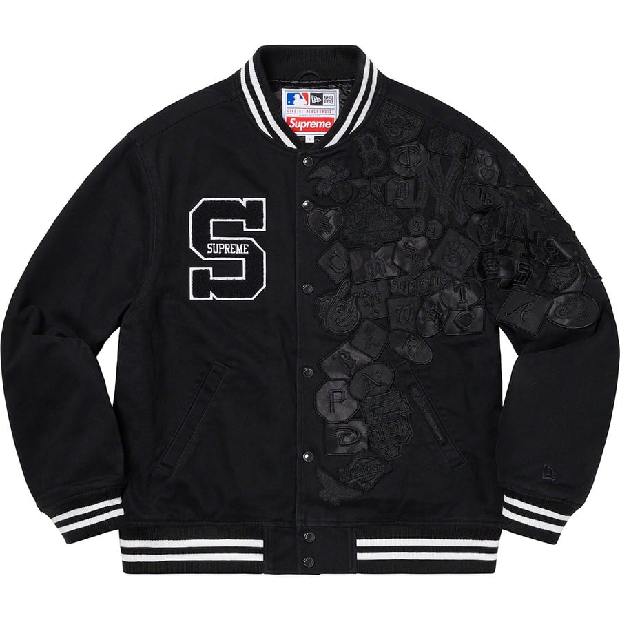 Details on Supreme New Era MLB Varsity Jacket Black from spring summer
                                                    2020 (Price is $328)