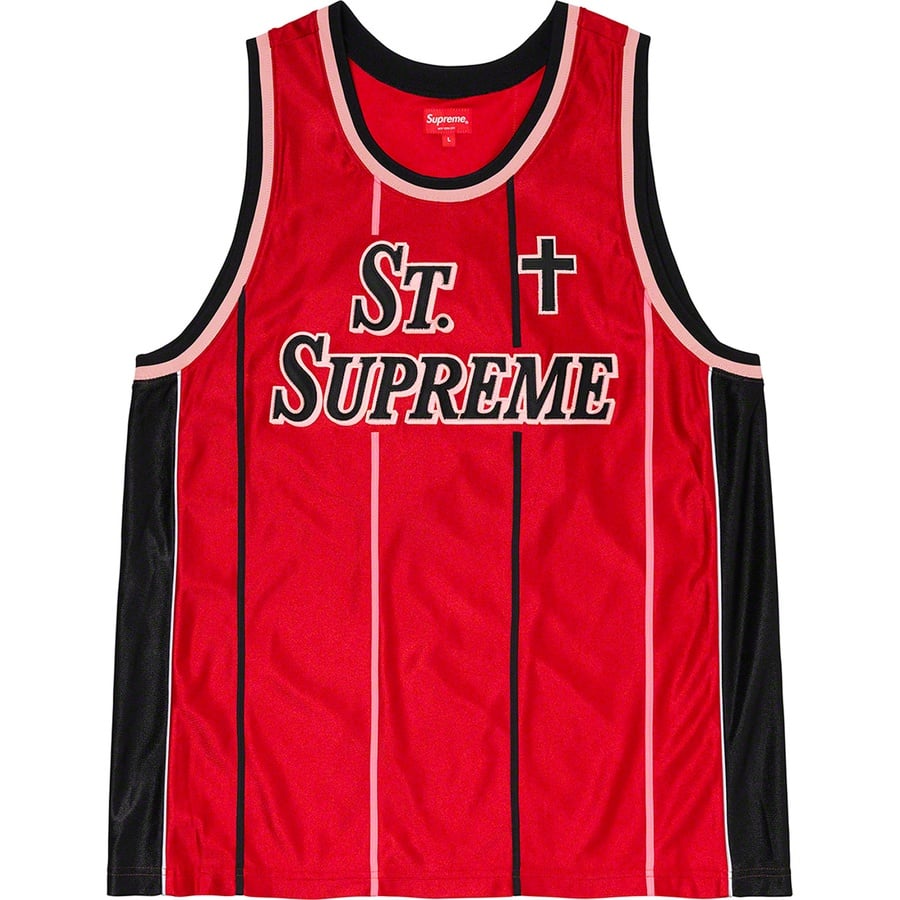 Details on St. Supreme Basketball Jersey Red from spring summer
                                                    2020 (Price is $118)