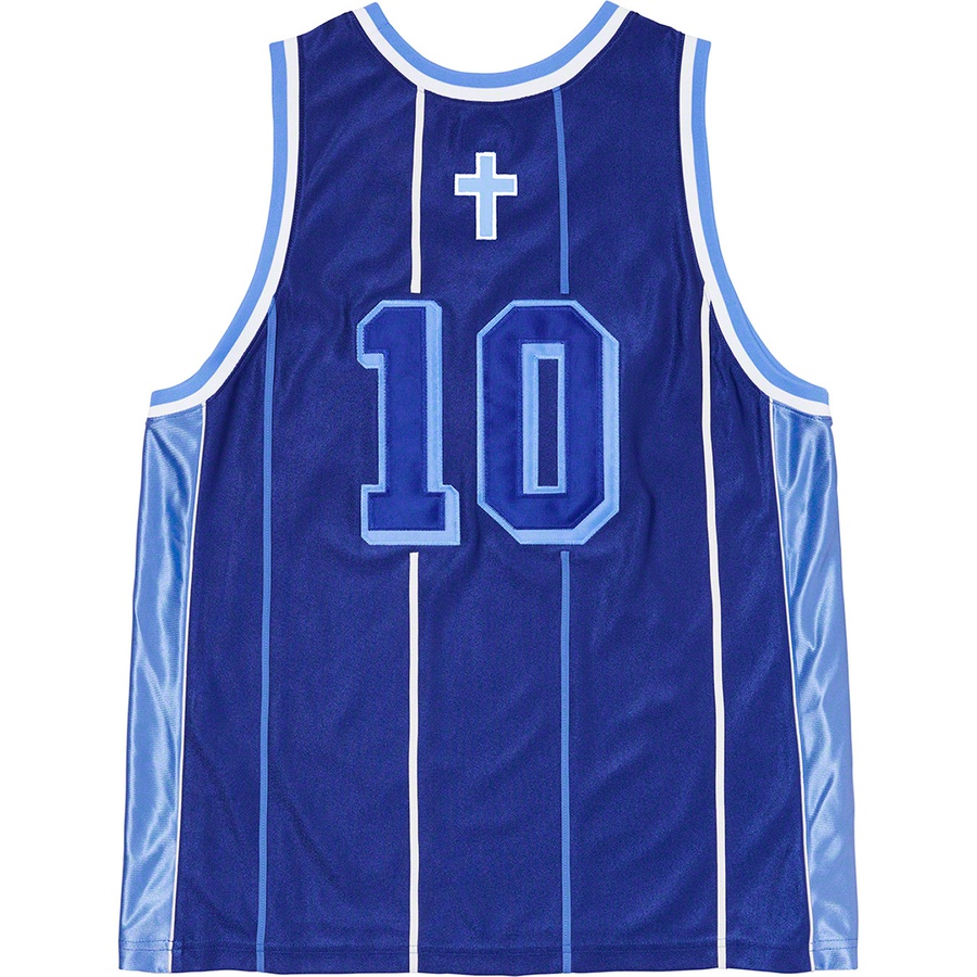 Details on St. Supreme Basketball Jersey Royal from spring summer
                                                    2020 (Price is $118)