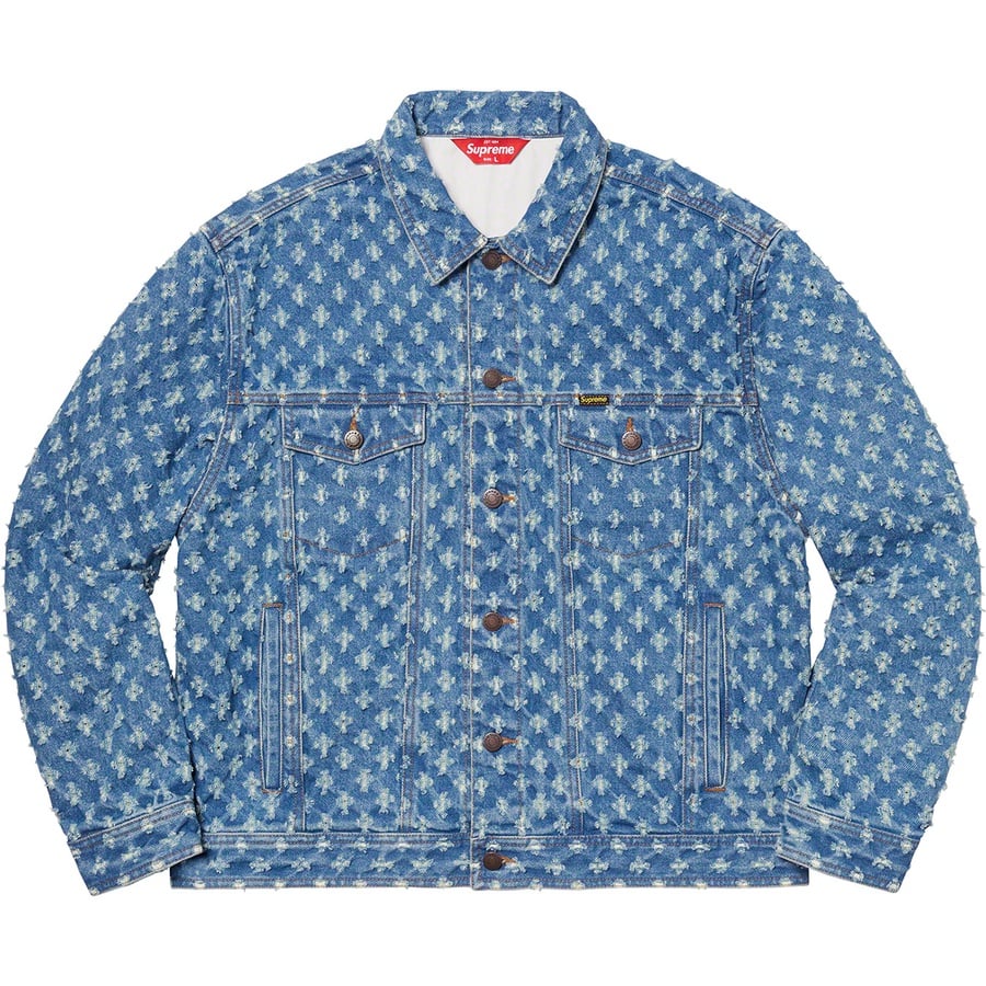 Details on Hole Punch Denim Trucker Jacket Blue from spring summer
                                                    2020 (Price is $218)