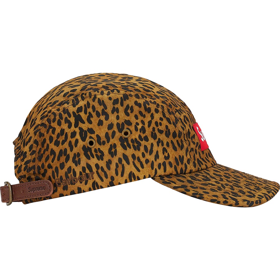 Details on Supreme Barbour Waxed Cotton Camp Cap Leopard from spring summer 2020 (Price is $54)