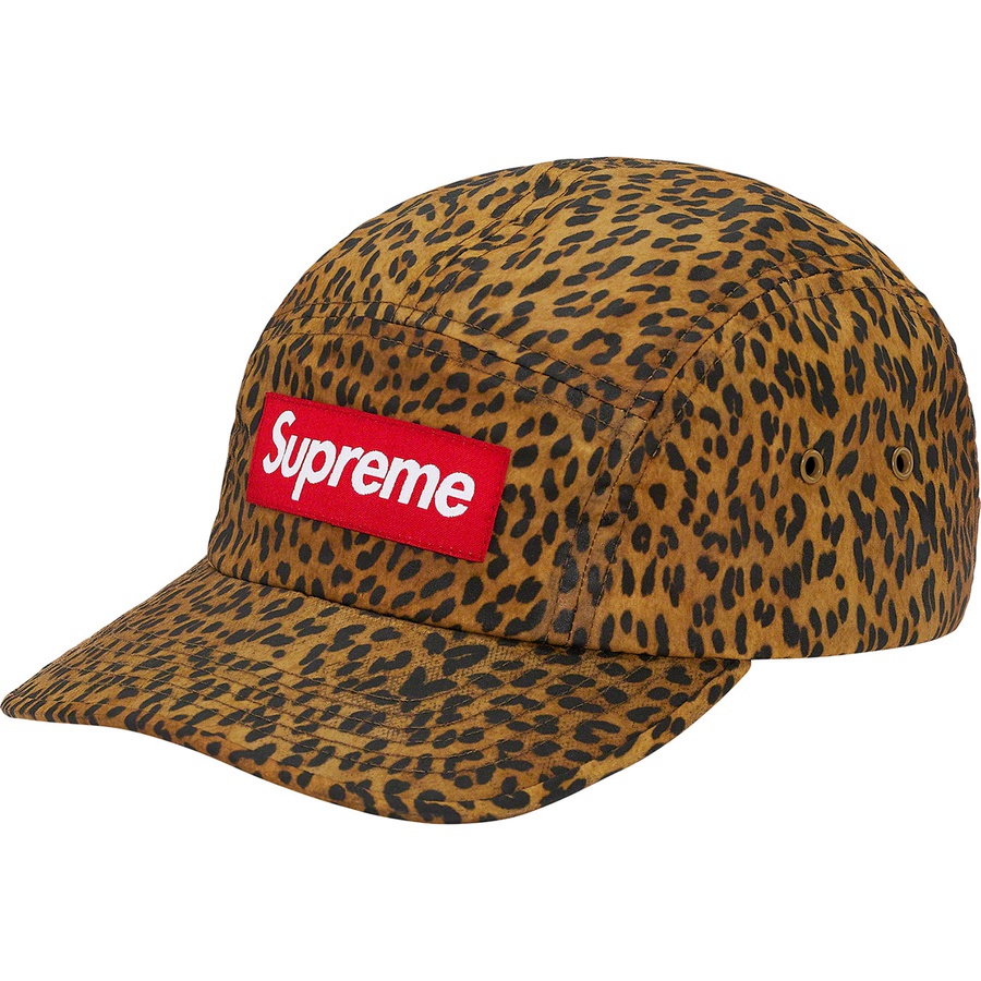 Details on Supreme Barbour Waxed Cotton Camp Cap Leopard from spring summer 2020 (Price is $54)