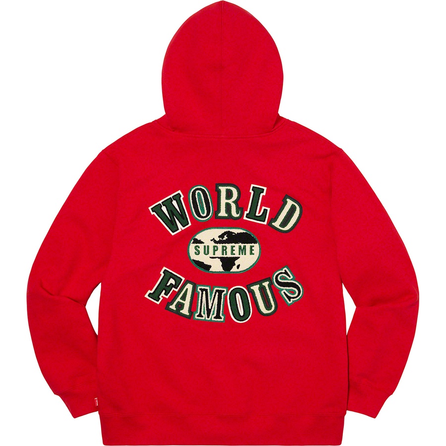 Details on World Famous Zip Up Hooded Sweatshirt Red from spring summer
                                                    2020 (Price is $168)