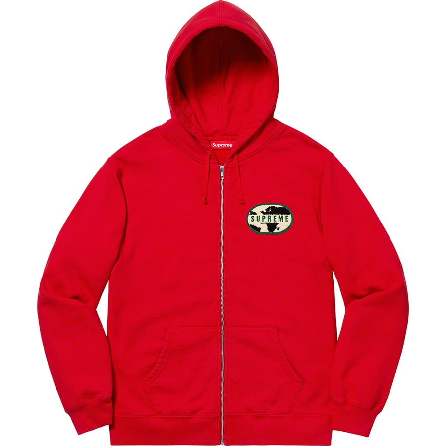 Details on World Famous Zip Up Hooded Sweatshirt Red from spring summer
                                                    2020 (Price is $168)