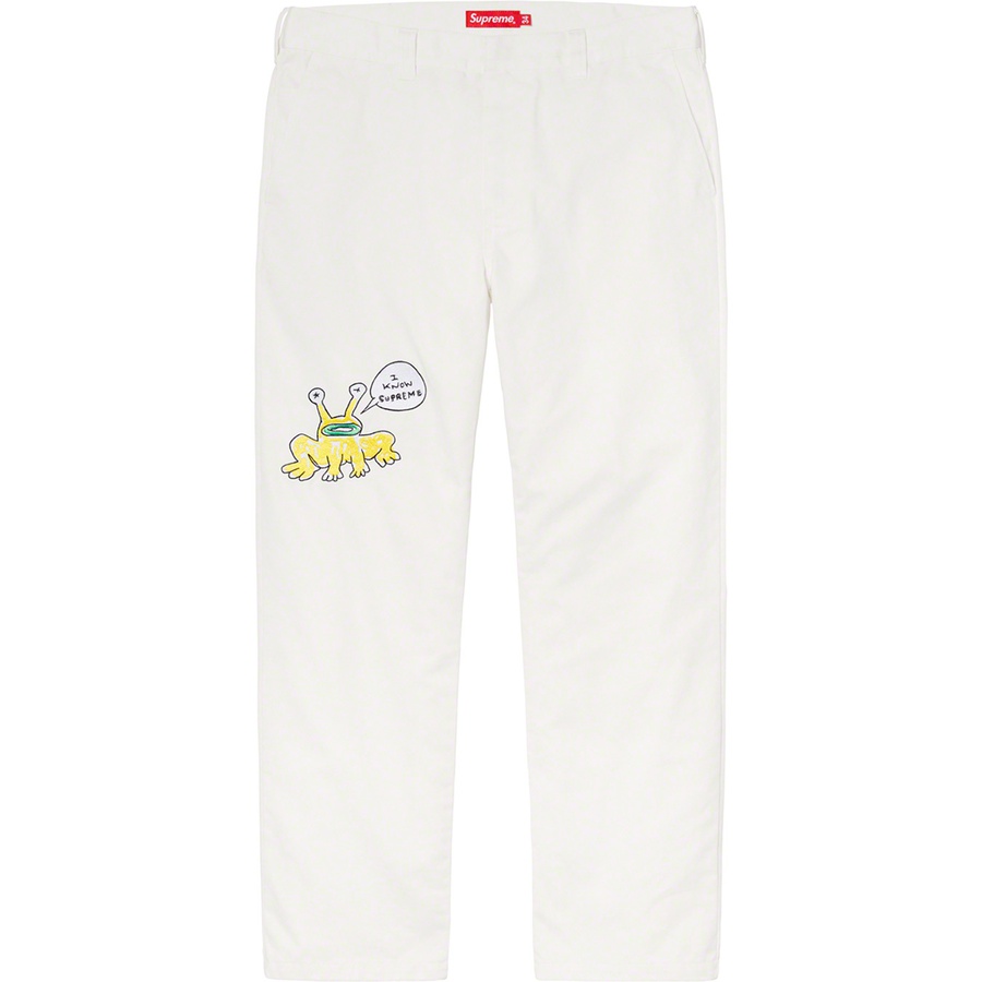Details on Daniel Johnston Embroidered Work Pant White from spring summer 2020 (Price is $158)