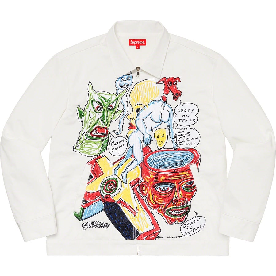 Details on Daniel Johnston Embroidered Work Jacket White from spring summer
                                                    2020 (Price is $238)