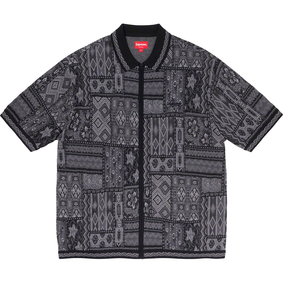 Details on Patchwork Knit Zip Up Polo Black from spring summer 2020 (Price is $148)