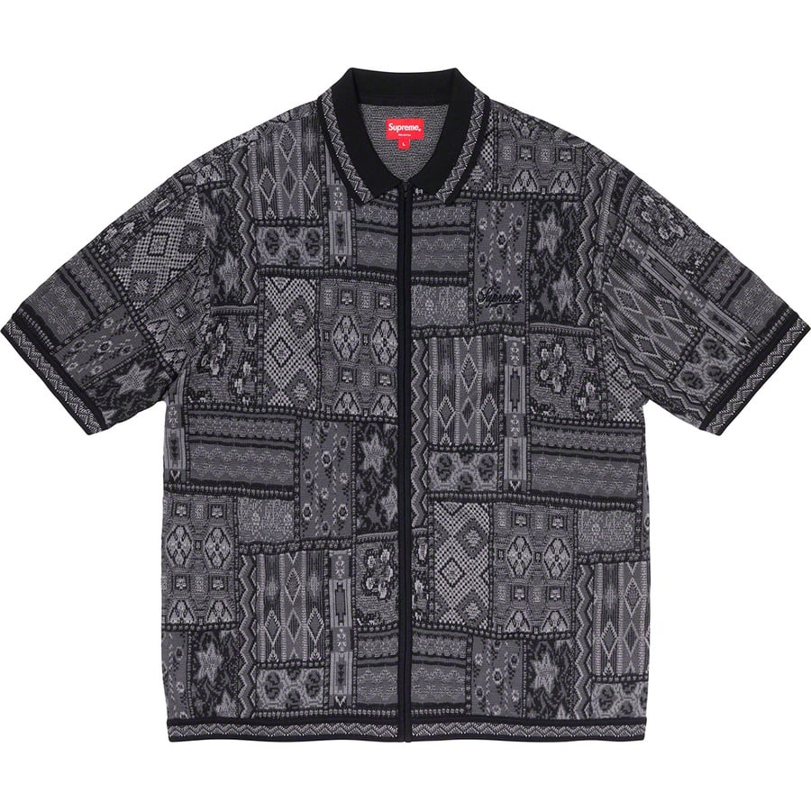 Details on Patchwork Knit Zip Up Polo Black from spring summer
                                                    2020 (Price is $148)