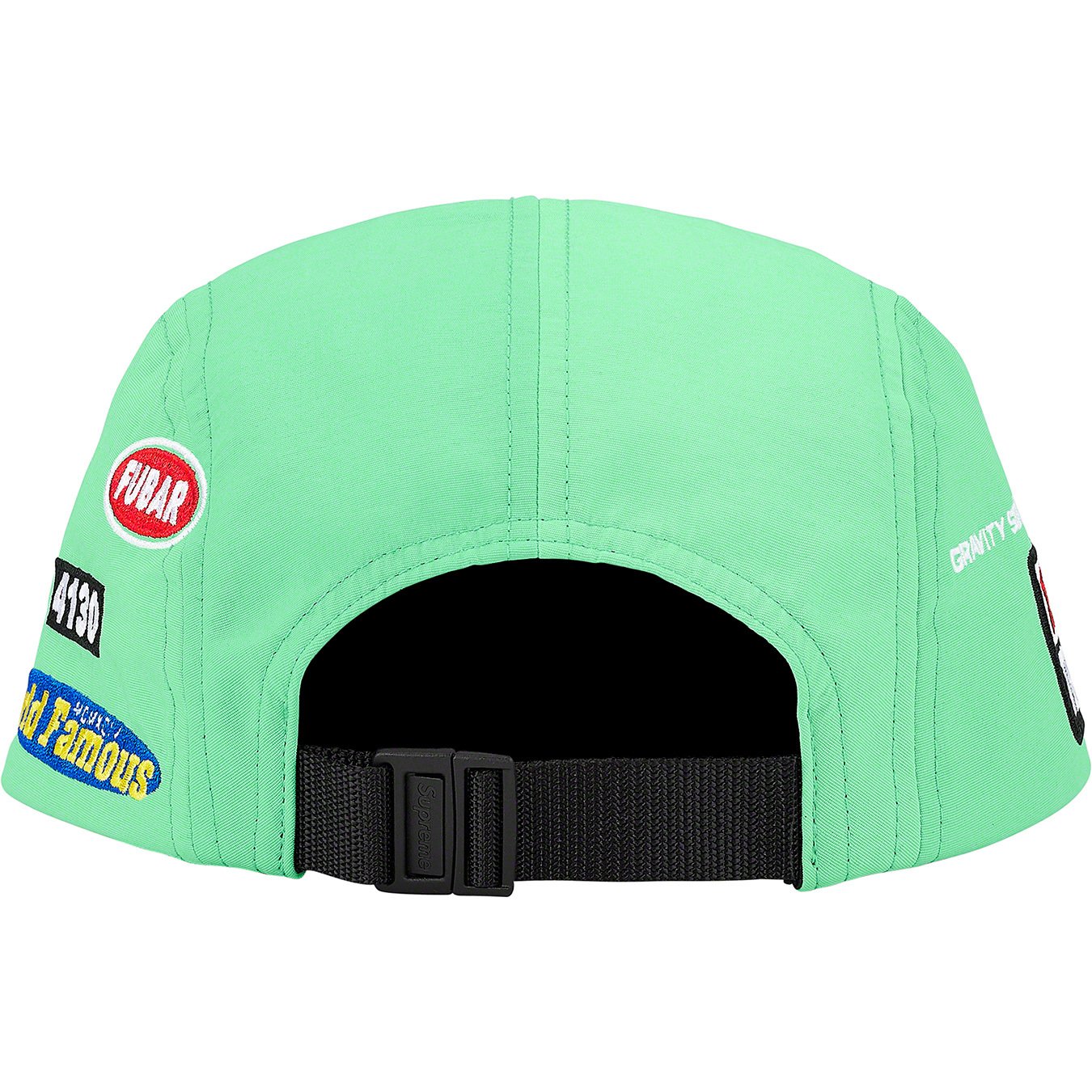 supreme camp cap on head