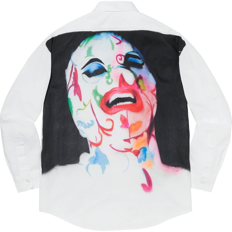 Details on Leigh Bowery Supreme Airbrushed Shirt White from spring summer
                                                    2020 (Price is $168)