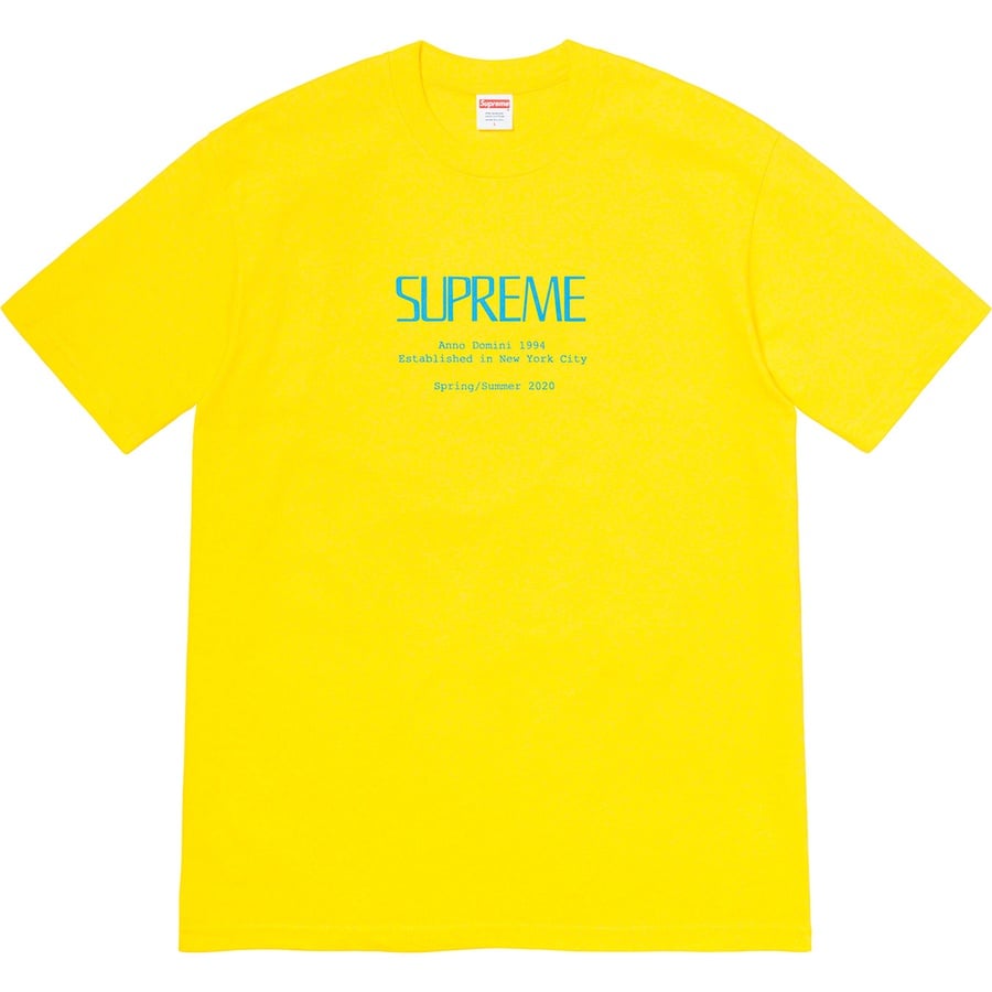 Details on Anno Domini Tee Yellow from spring summer
                                                    2020 (Price is $38)