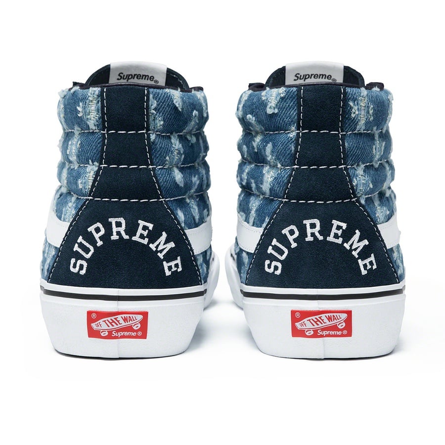 Details on Supreme Vans Hole Punch Denim Sk8-Hi Pro Blue from spring summer
                                                    2020 (Price is $110)