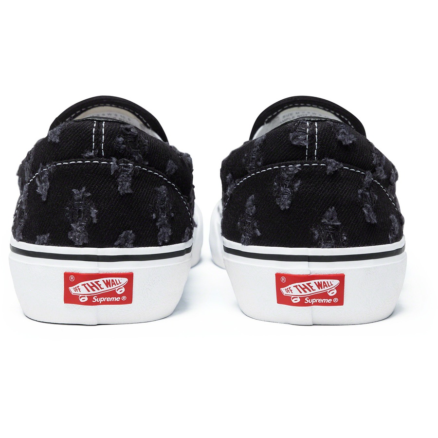 Details on Supreme Vans Hole Punch Denim Slip-On Pro Black from spring summer
                                                    2020 (Price is $98)