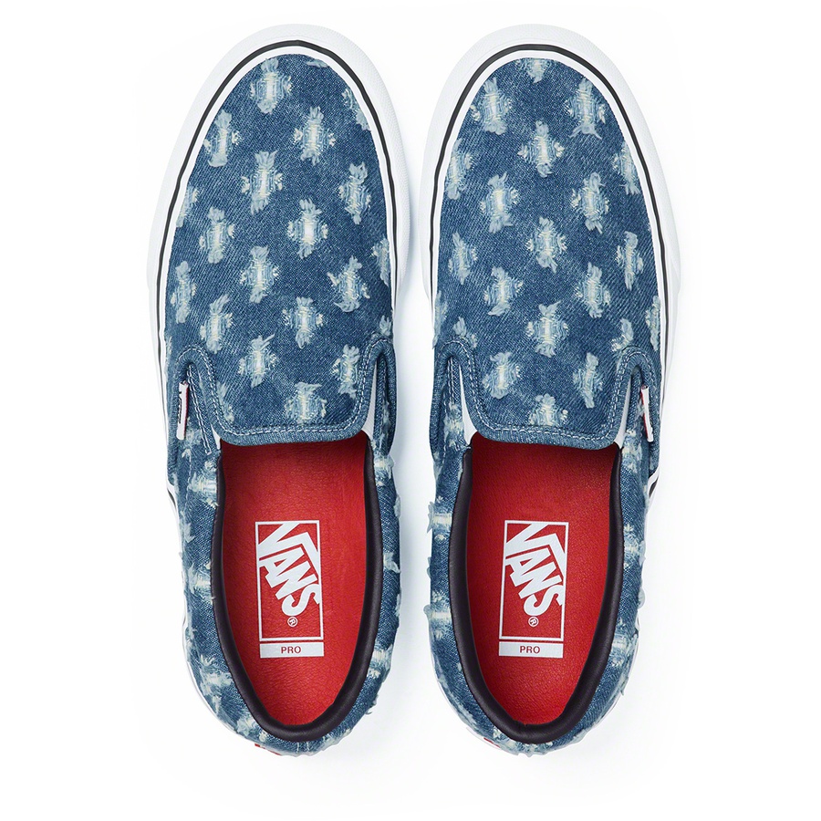 Details on Supreme Vans Hole Punch Denim Slip-On Pro Blue from spring summer
                                                    2020 (Price is $98)