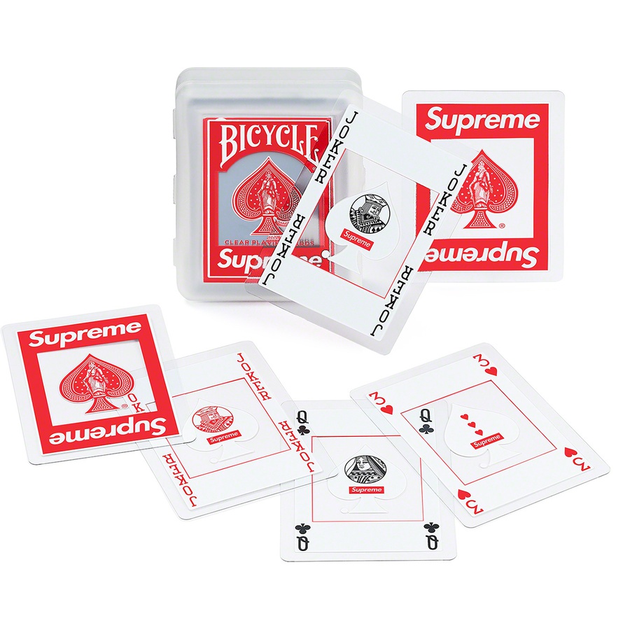 Details on Supreme Bicycle Clear Playing Cards Red from fall winter 2020 (Price is $18)