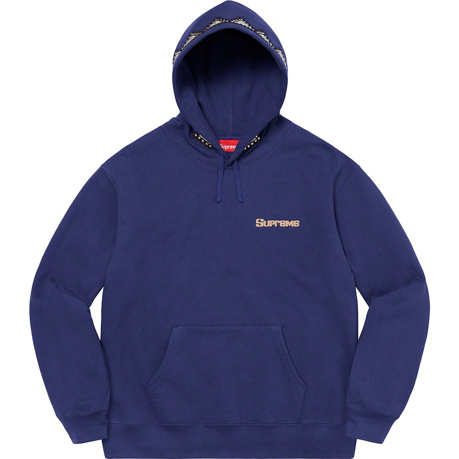 Details on Pharaoh Studded Hooded Sweatshirt Washed Navy from fall winter 2020 (Price is $168)
