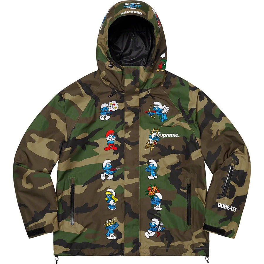 Details on Supreme Smurfs™ GORE-TEX Shell Jacket Woodland Camo from fall winter
                                                    2020 (Price is $398)