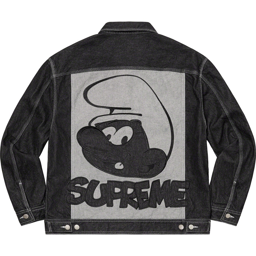 Details on Supreme Smurfs™ Denim Trucker Jacket Black from fall winter
                                                    2020 (Price is $268)