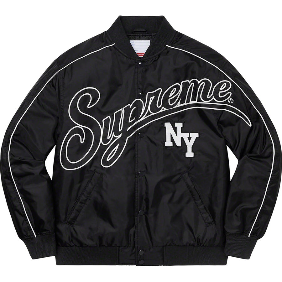 Details on Contrast Script Varsity Jacket Black from fall winter
                                                    2020 (Price is $228)