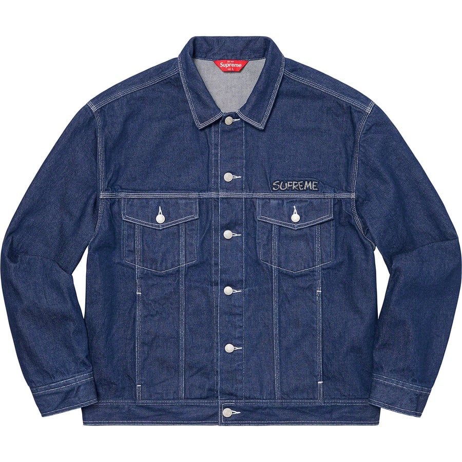 Details on Supreme Smurfs™ Denim Trucker Jacket Blue from fall winter
                                                    2020 (Price is $268)