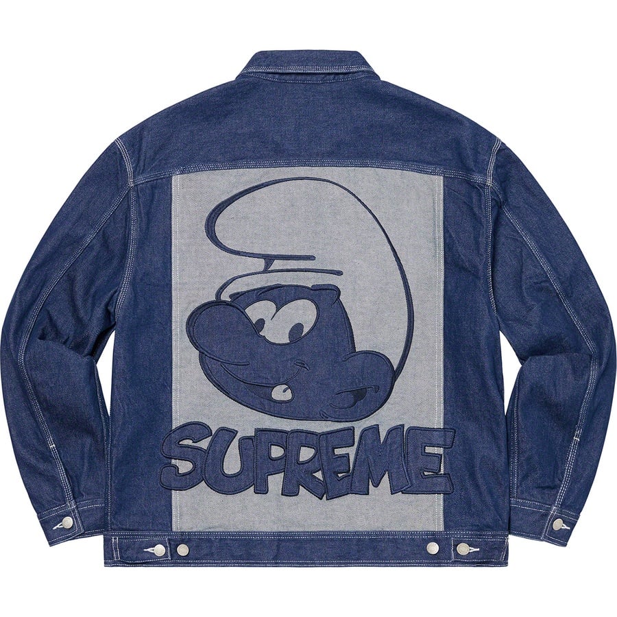 Details on Supreme Smurfs™ Denim Trucker Jacket Blue from fall winter
                                                    2020 (Price is $268)