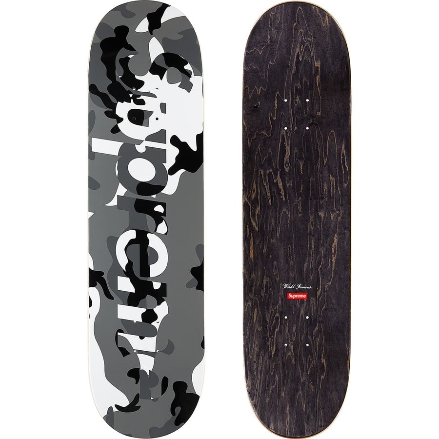 Details on Camo Logo Skateboard Snow Camo- 8.375" x 32.125" from fall winter
                                                    2020 (Price is $50)