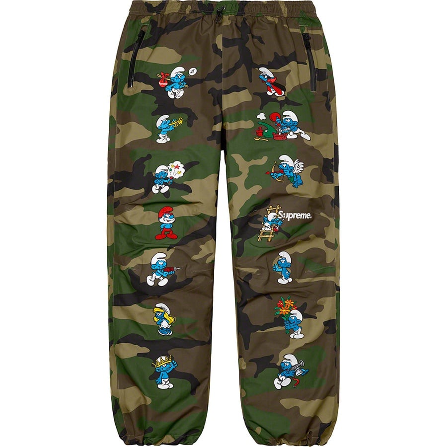 Details on Supreme Smurfs™ GORE-TEX Pant Woodland Camo from fall winter
                                                    2020 (Price is $248)