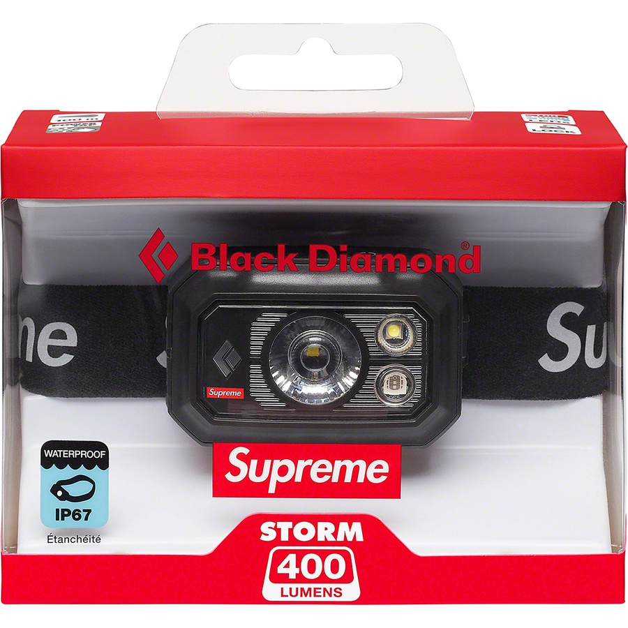 Details on Supreme Black Diamond Storm 400 Headlamp Black from fall winter 2020 (Price is $78)