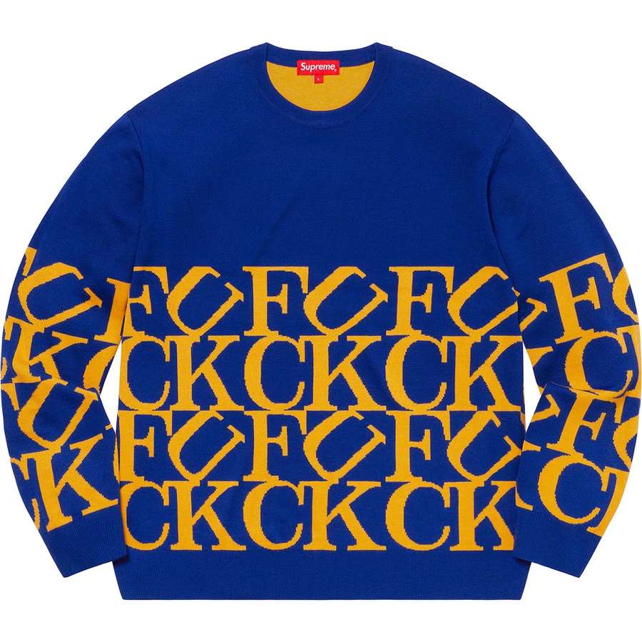 Details on Fuck Sweater Royal from fall winter
                                                    2020 (Price is $148)