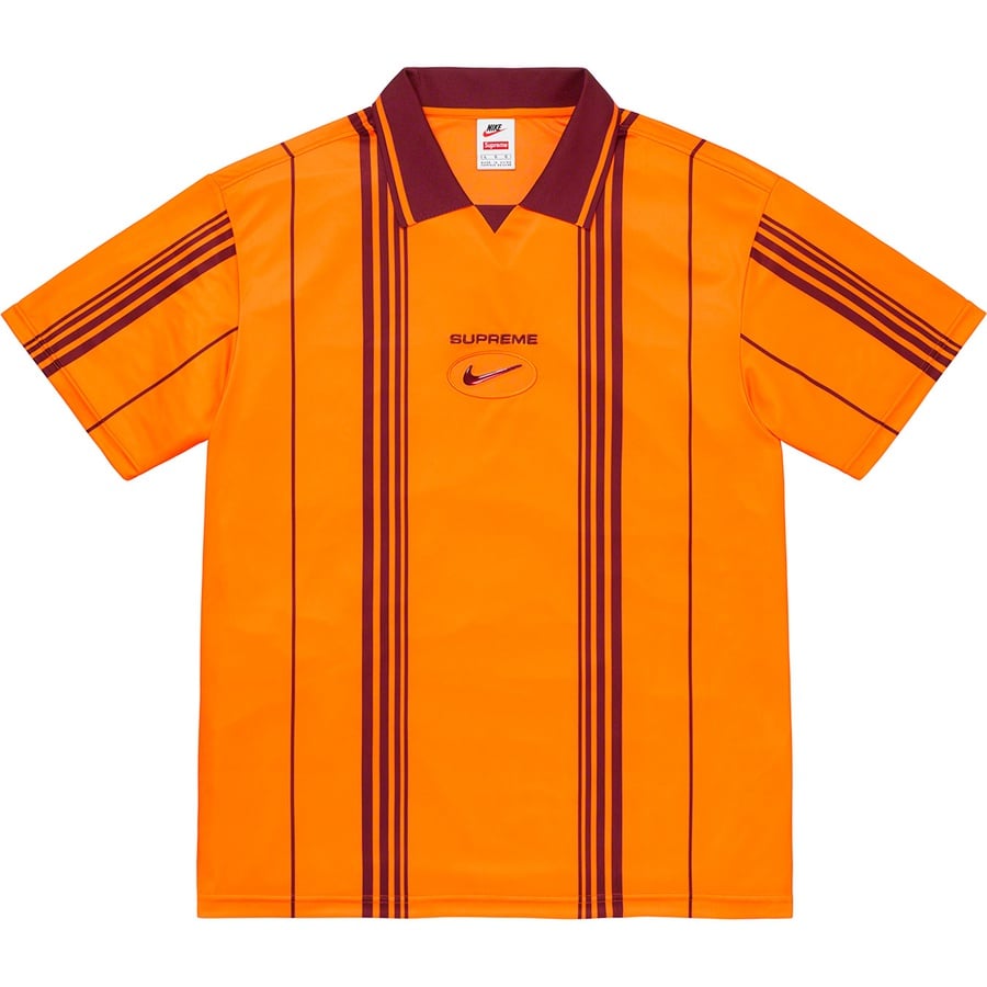 Details on Supreme Nike Jewel Stripe Soccer Jersey Orange from fall winter
                                                    2020 (Price is $118)