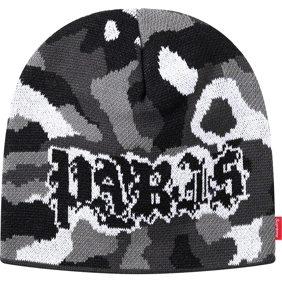 Details on Paris Camo Beanie Snow Camo from fall winter 2020 (Price is $36)