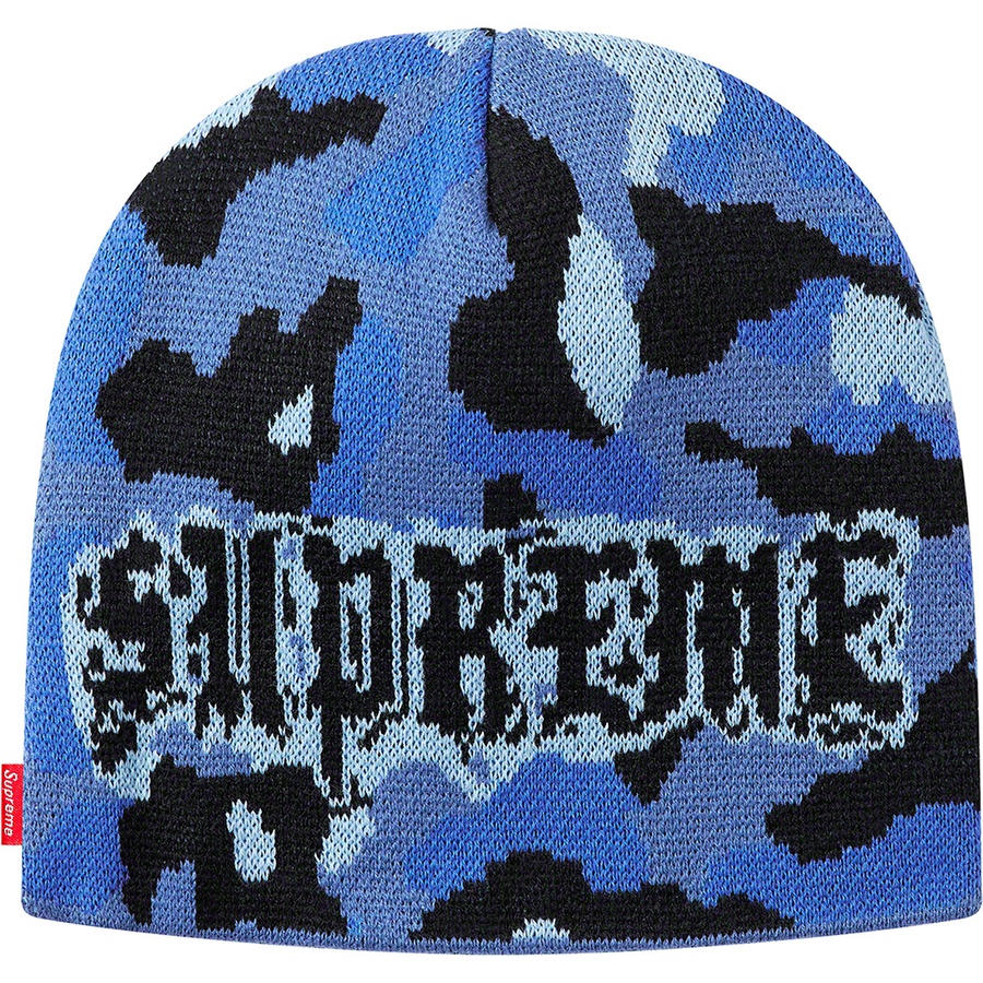 Details on Paris Camo Beanie Blue Camo from fall winter 2020 (Price is $36)