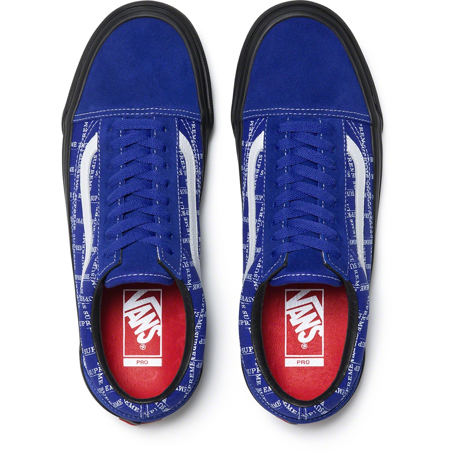 Details on Supreme Vans Old Skool Pro Royal from fall winter
                                                    2020 (Price is $98)