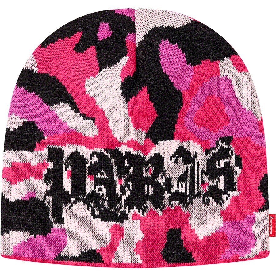 Details on Paris Camo Beanie Pink Camo from fall winter
                                                    2020 (Price is $36)