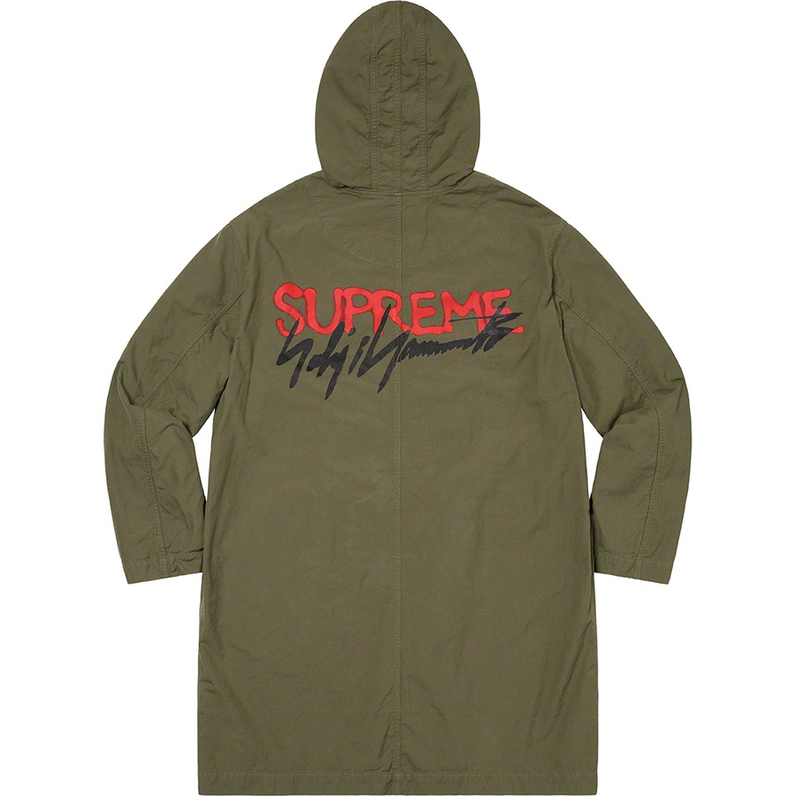 Details on Supreme Yohji Yamamoto Parka Olive from fall winter
                                                    2020 (Price is $288)