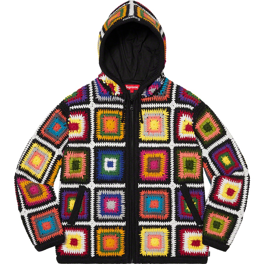 Details on Crochet Hooded Zip Up Sweater Multicolor from fall winter 2020 (Price is $298)